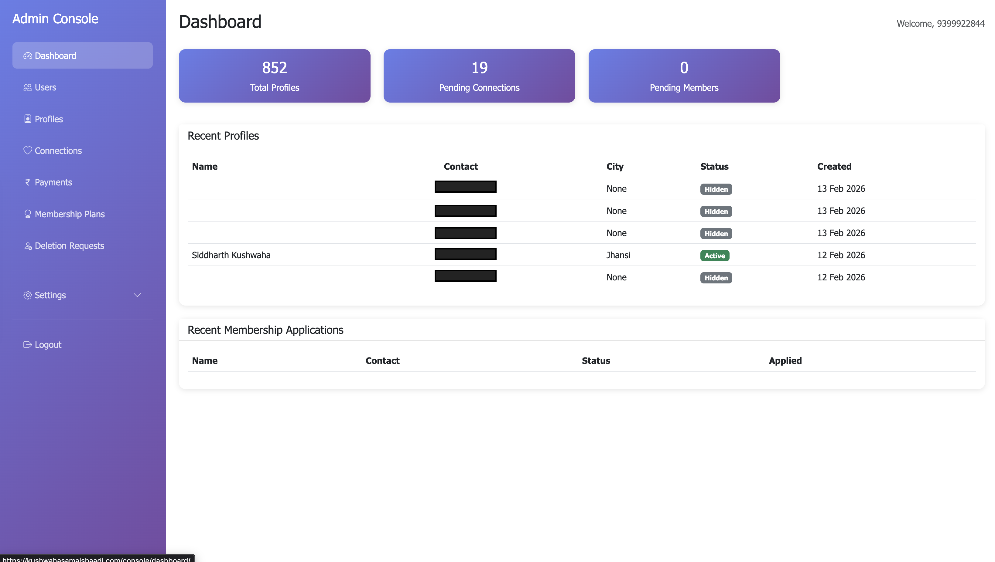 Kushwaha Matrimony Console